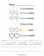kinder 2 worksheet Count and Color Handwriting Sheet