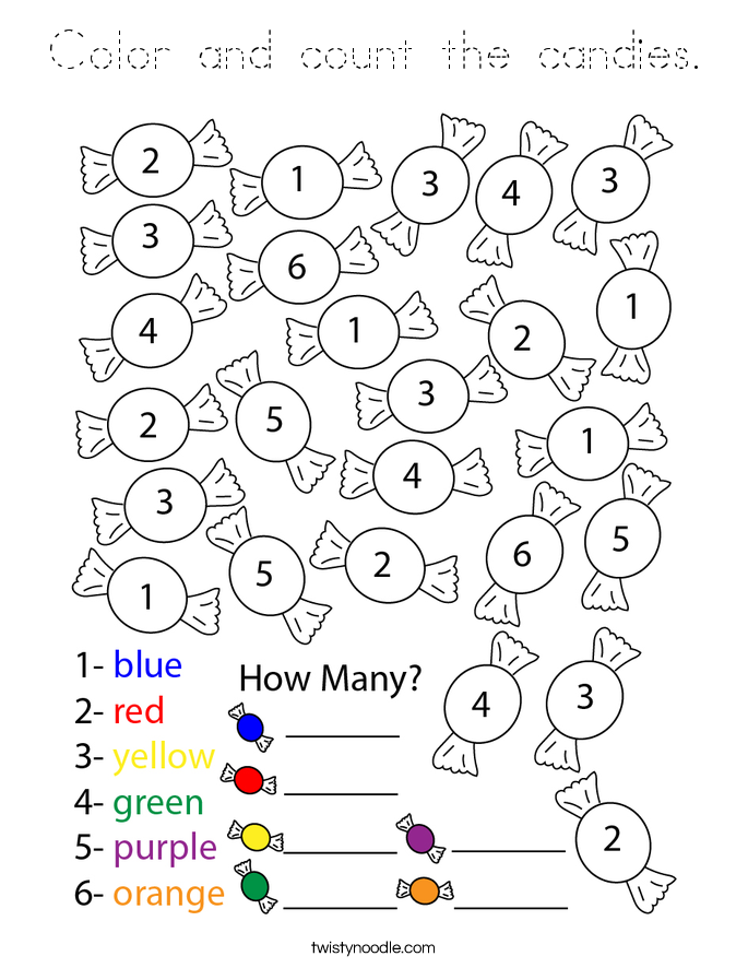 Color and count the candies. Coloring Page