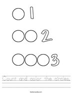Count and color the circles Handwriting Sheet