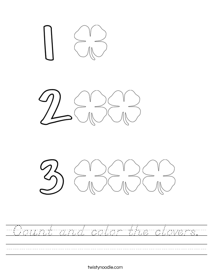 Count and color the clovers. Worksheet