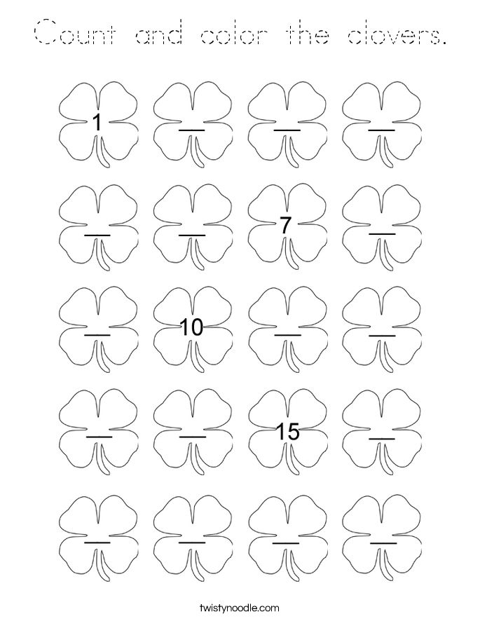 Count and color the clovers. Coloring Page
