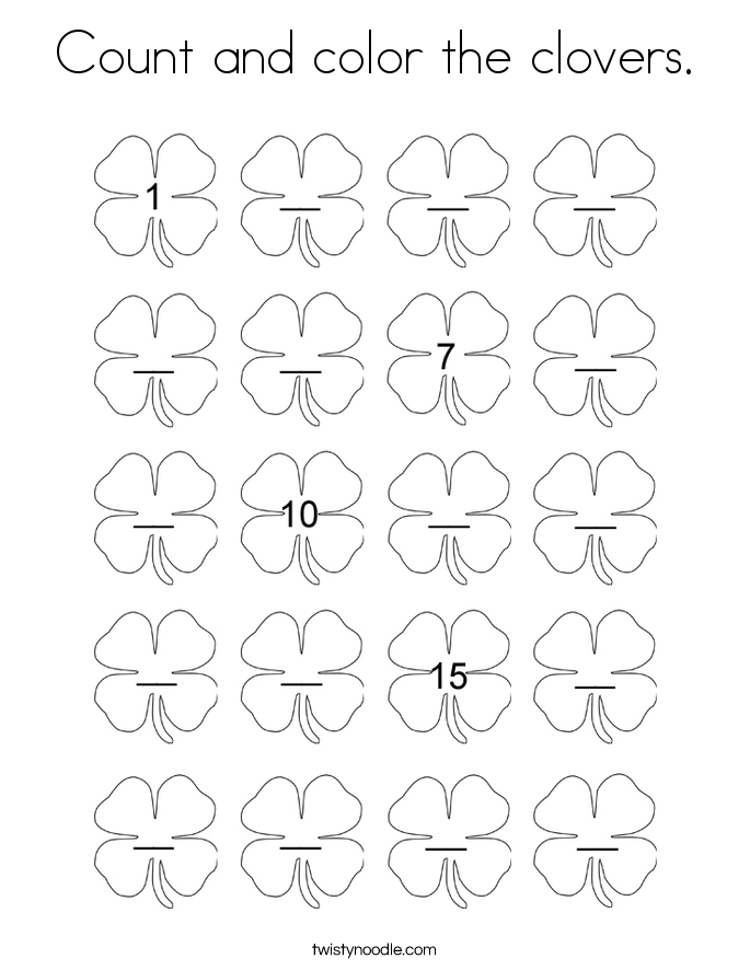 Count and color the clovers. Coloring Page