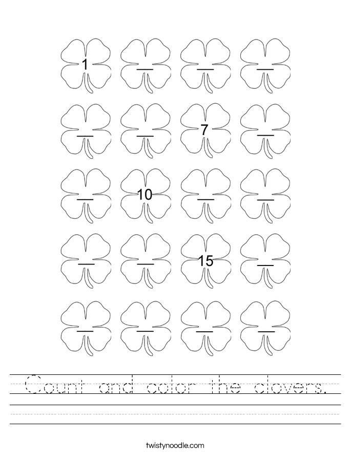 Count and color the clovers. Worksheet