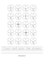 Count and color the clovers Handwriting Sheet