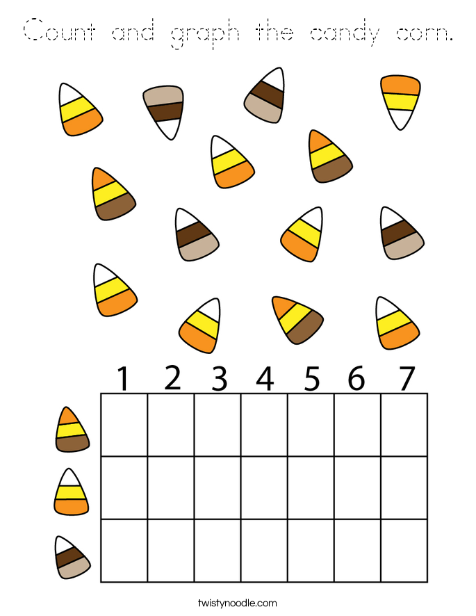 Count and graph the candy corn. Coloring Page