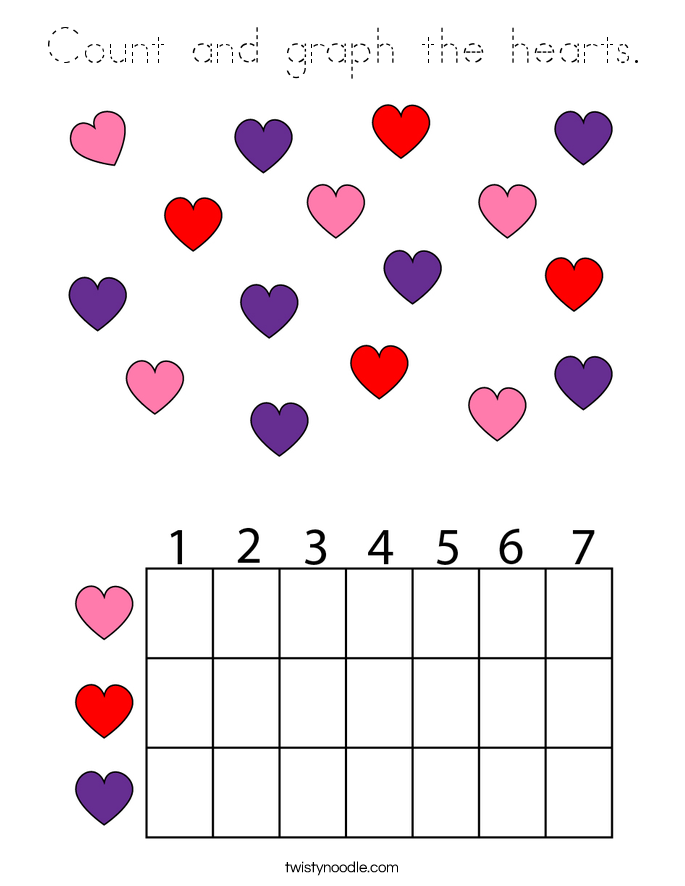 Count and graph the hearts. Coloring Page