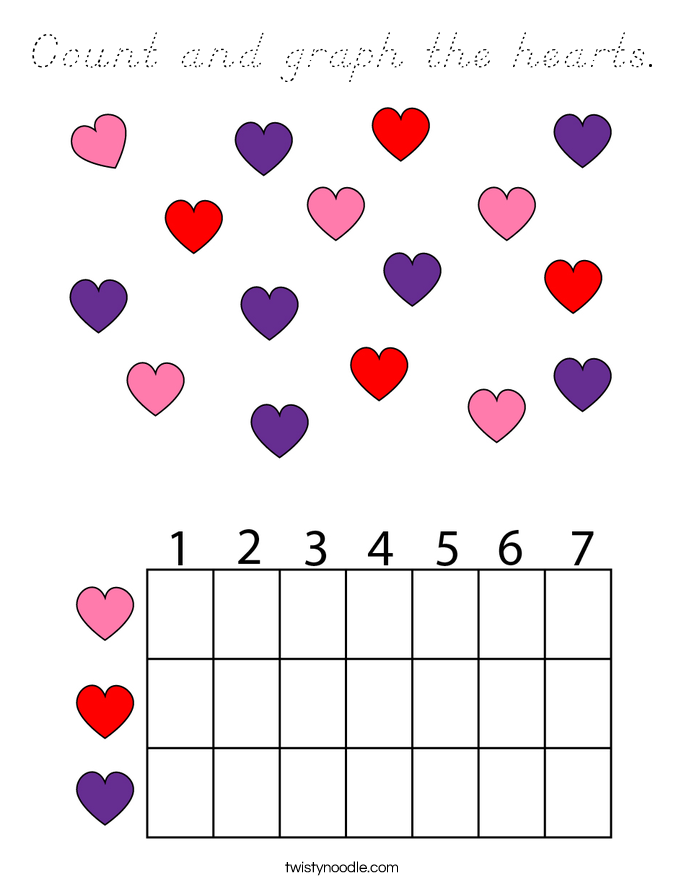 Count and graph the hearts. Coloring Page