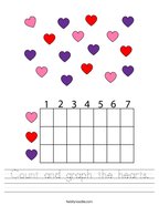 Count and graph the hearts Handwriting Sheet