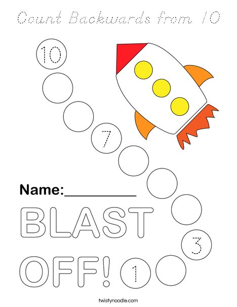 Count Backwards from 10 Coloring Page