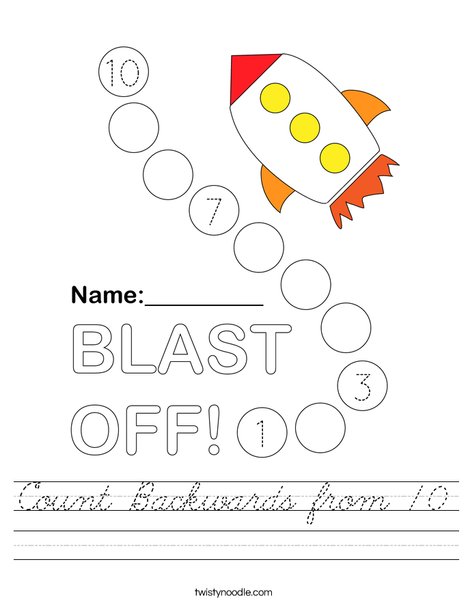 Count Backwards from 10 Worksheet