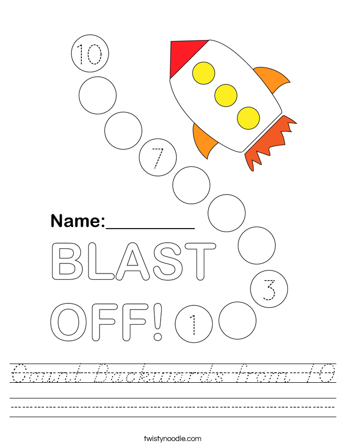 Count Backwards from 10 Worksheet