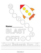 Count Backwards from 10 Handwriting Sheet