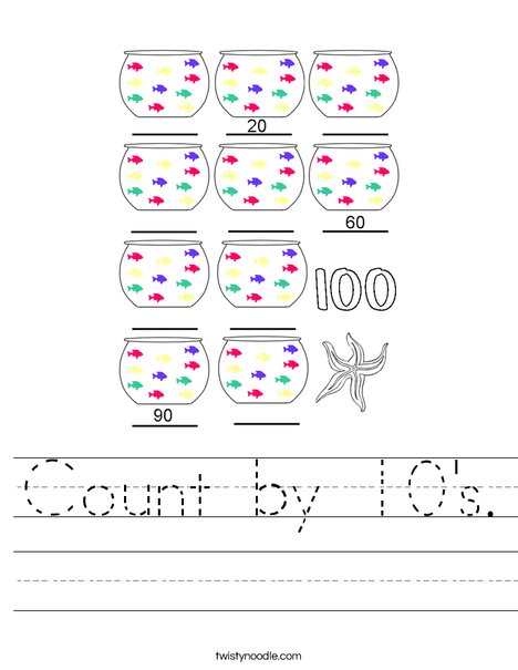 Count by 10's Worksheet - Twisty Noodle