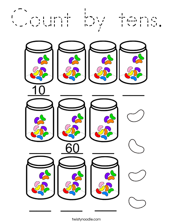 Count by tens. Coloring Page