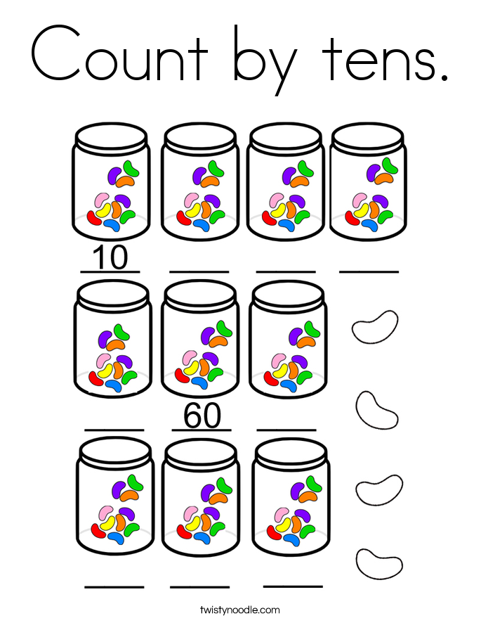 Count by tens. Coloring Page