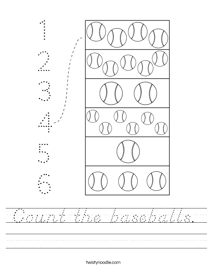Count the baseballs. Worksheet