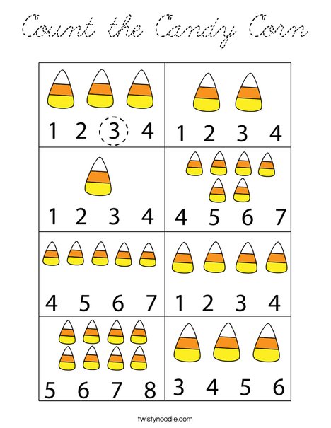 Count the Candy Corn Coloring Page