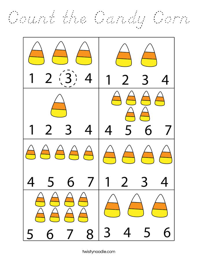 Count the Candy Corn Coloring Page