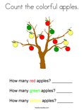 Count the colorful apples. Coloring Page