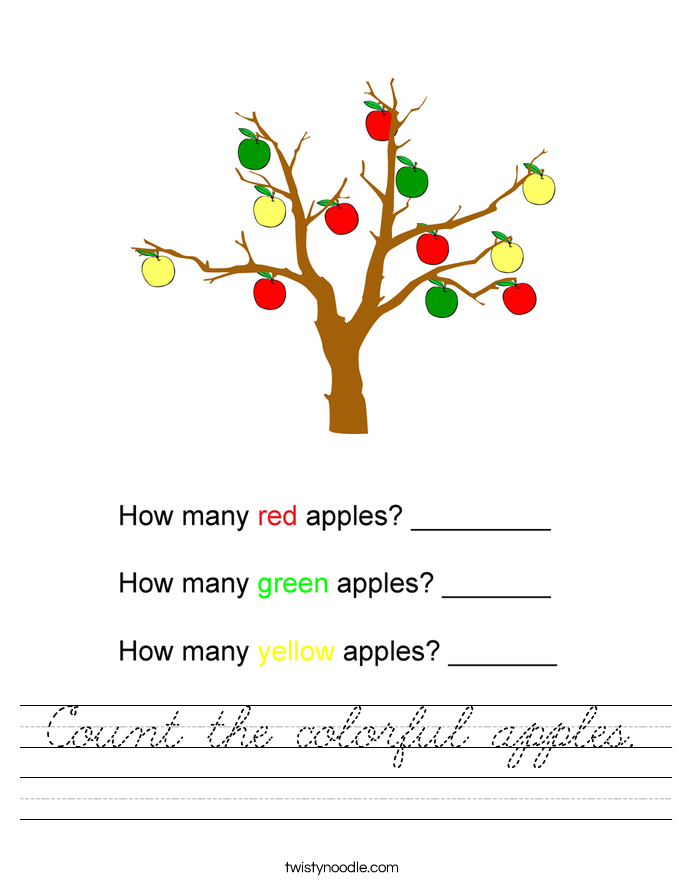 Count the colorful apples. Worksheet