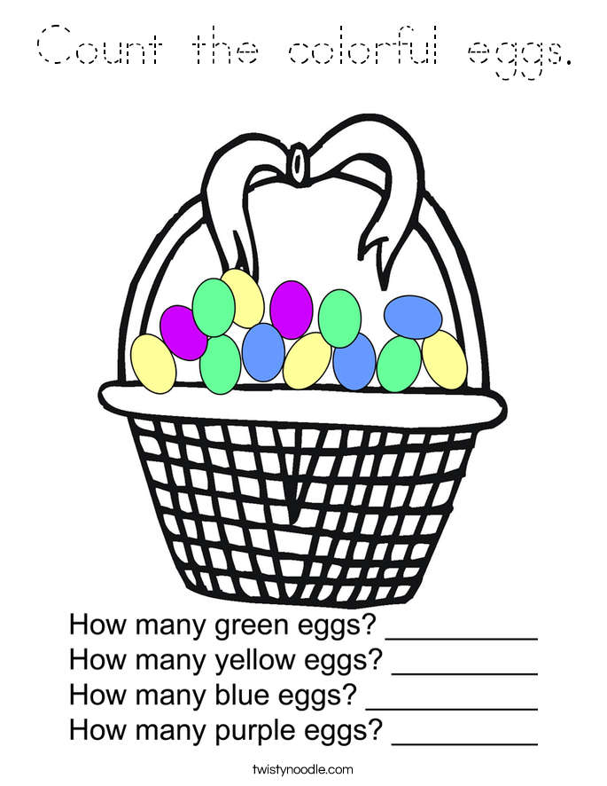 Count the colorful eggs. Coloring Page