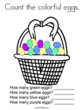 Count the colorful eggs. Coloring Page