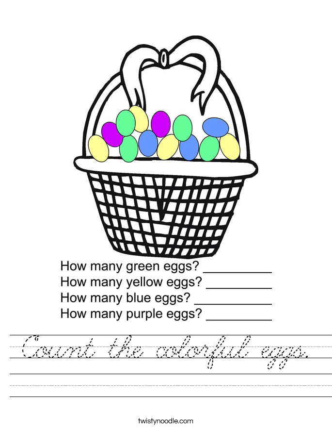 Count the colorful eggs. Worksheet