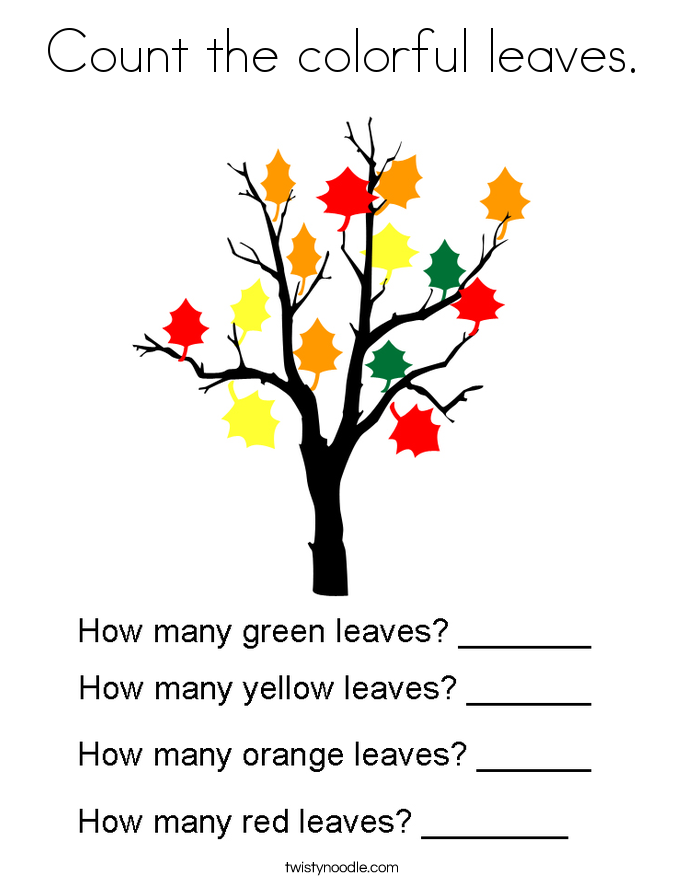 Count the colorful leaves. Coloring Page