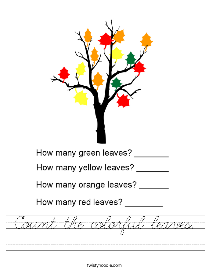 Count the colorful leaves. Worksheet