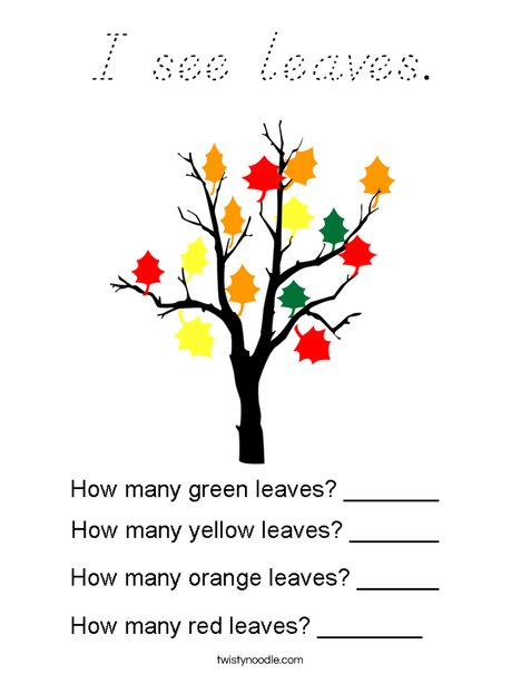 Count the colorful leaves. Coloring Page