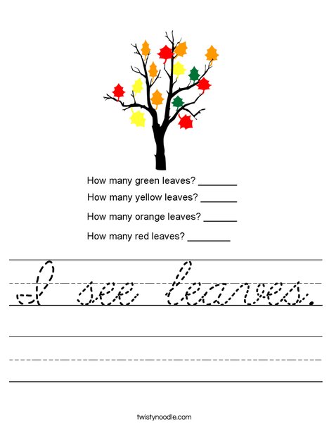 Count the colorful leaves. Worksheet