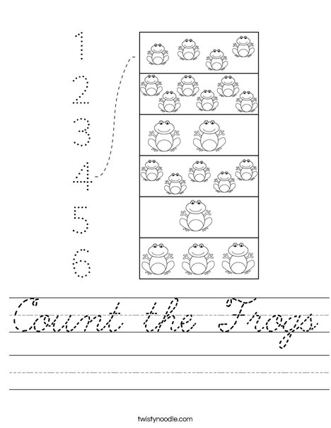 Count the Frogs Worksheet - Cursive - Twisty Noodle