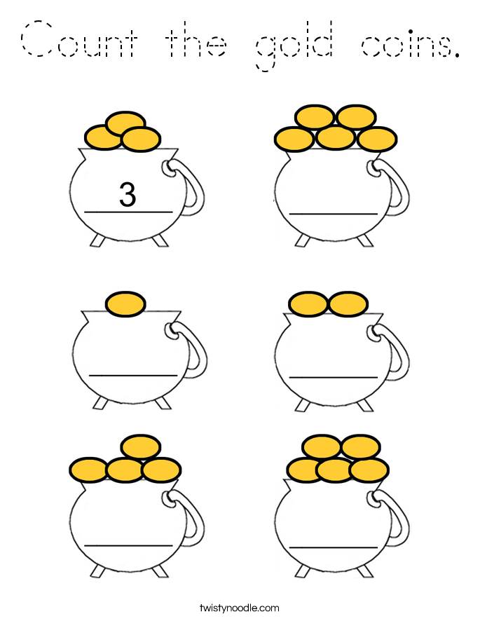 Count the gold coins. Coloring Page
