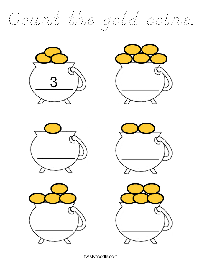 Count the gold coins. Coloring Page