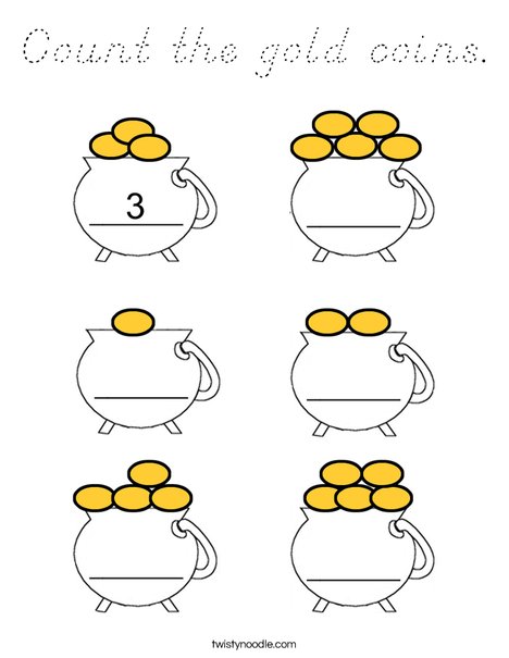 Count the gold coins Coloring Page