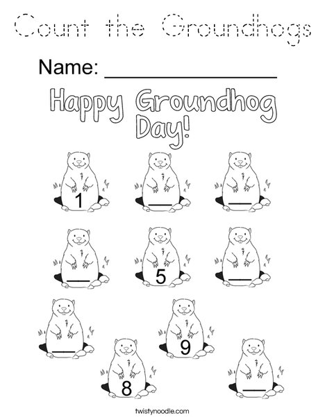 Count the Groundhogs Coloring Page