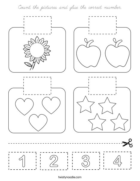 Count the pictures and glue the correct number. Coloring Page