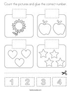 Count the pictures and glue the correct number Coloring Page