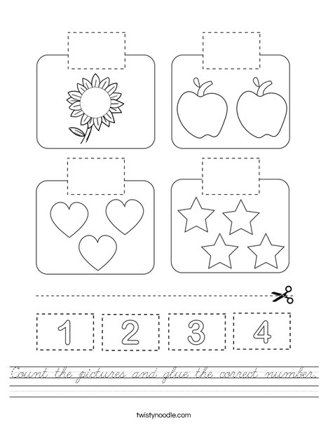 Count the pictures and glue the correct number. Worksheet