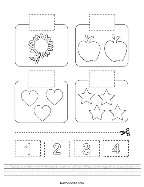 Count the pictures and glue the correct number. Worksheet