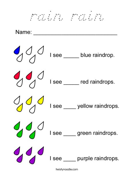Count the raindrops Coloring Page
