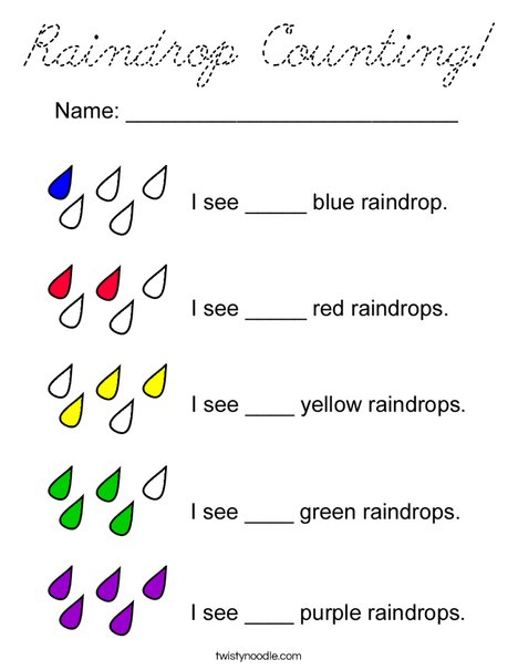 Count the raindrops Coloring Page