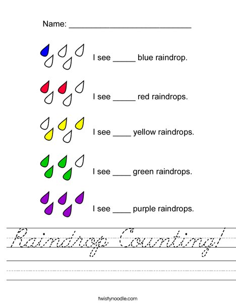 Count the raindrops Worksheet