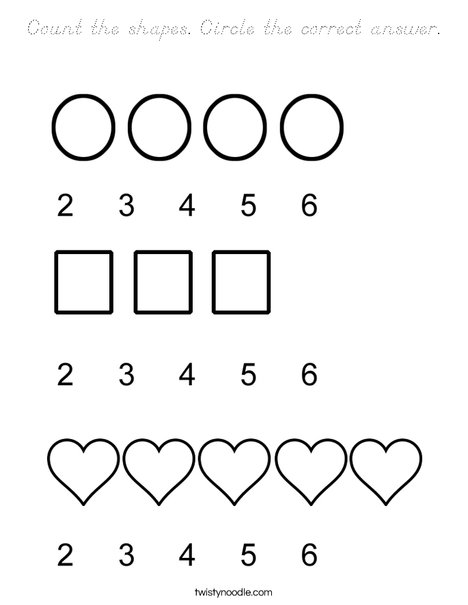 Count the shapes. Circle the correct answer. Coloring Page