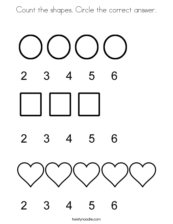 Count the shapes. Circle the correct answer. Coloring Page