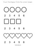 Count the shapes Circle the correct answer Coloring Page