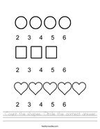 Count the shapes Circle the correct answer Handwriting Sheet