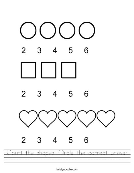 Count the shapes. Circle the correct answer. Worksheet