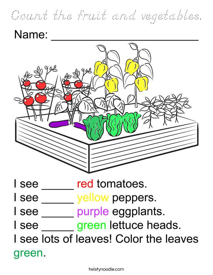 Count the fruit and vegetables. Coloring Page