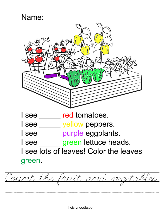 Count the fruit and vegetables. Worksheet